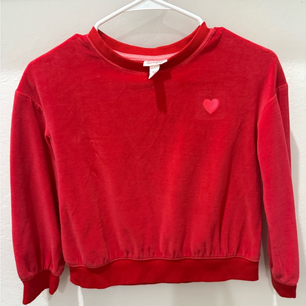 Girls red fleece sweater with heart detail